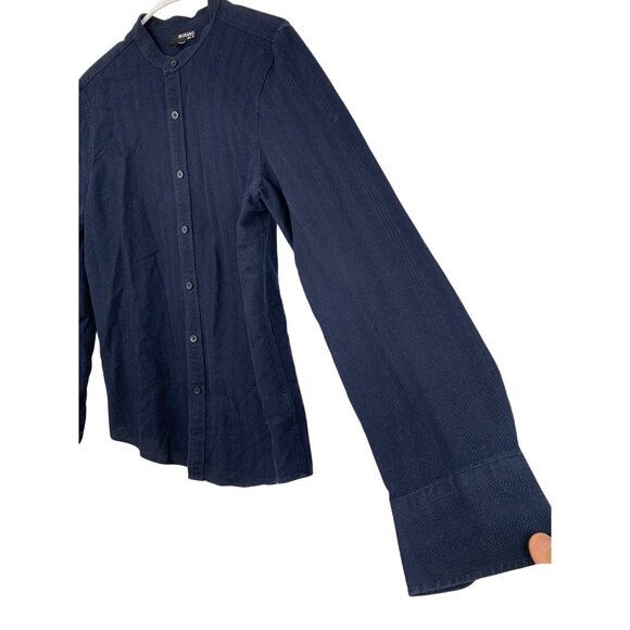 Murano Mens Navy Band Collar Slim Fit Shirt M Cotton Texture LS Button 8886 - Picture 7 of 8